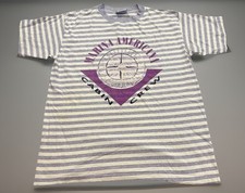 T-shirt vintage anni 80 Marina Americana equipaggio di cabina vela nautica righe viola
