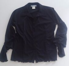 Camicia donna nera microfibra, maniche lunghe con volant, taglia 46/48