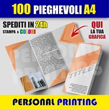 100 VOLANTINI PIEGHEVOLI brochure depliant CARTA PATINATA 130gr FLYER MENU