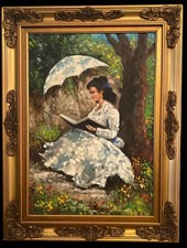 Quadro Dipinto a Olio su Tela – Donna con Ombrello, Stile Impressionista