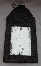 SPECCHIO IN METALLO GOFFRATO FINE 800 FRANCIA ITALIA BASE LEGNO LAVORAZIONE RARA