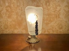 Lampada tavolo abat jour vetro fiori inserti ottone vintage modernariato anni 50