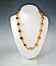 Collana anni 90 logo Fendi smalto doppio lato lunetta corda vetro nero placca oro