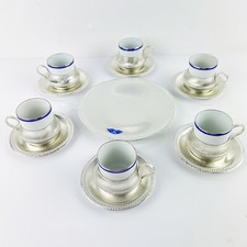Servizio da caffe antico in ceramica tazzine anni 70 con supporto metallo argent