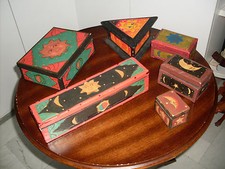 lotto 6 scatola cofanetto portagioie legno etnico sole luna