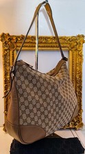 GUCCI HOBO SHOPPER BREE Tessuto “GG” Beige e Pelle Martellata Cammello