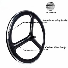 700C Tri Raggi Ingranaggio Fisso Pista Bici Ruote Carbonio Clincher Larghezza 23mm