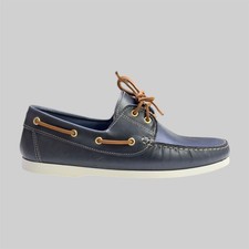 Mocassini Uomo Scarpe da Barca Pelle Vitello Blu Made in Italy Boat Loafers