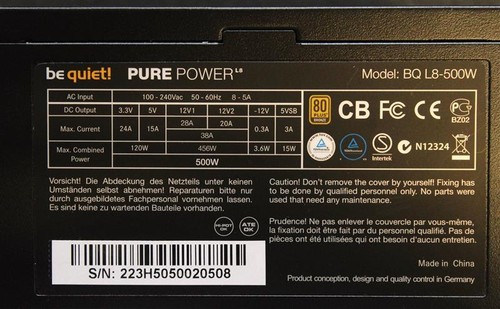 Quiet pure power 500w - power, l8
