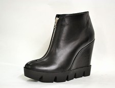 WOMENS BLACK WEDGE ANKLE BOOTS