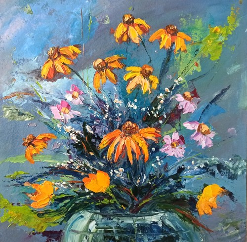 Rudbeckia fiore dipinto olio - rudbeckia,