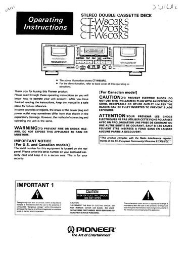 Pioneer w703rs lettore di - pioneer, ct-w703rs