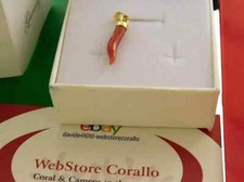 Ciondolo di pietra preziosa rossa corallo italiano in oro 18k 750 pietra fortunata Cornicello