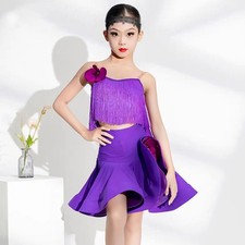 Abito da ballo latino frange per bambina ragazza salsa competizione top gonne costume
