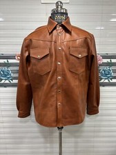 Camicia uomo 100% vera pelle maniche lunghe marrone pelle di agnello giacca c...