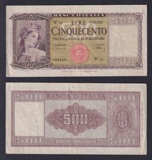 Banconota Italia 500 lire 1947 Serie Sostitutiva P.-80a BB/VF