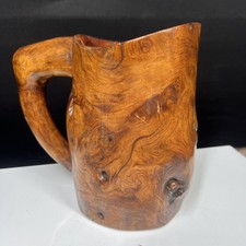 Brocca in legno intagliato primitivo americano manico laterale beccuccio legno burl 6,75"