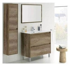 Mobile bagno 80 cm 2 cassettoni con LAVABO, SPECCHIO, COLONNA, PENSILE rovere