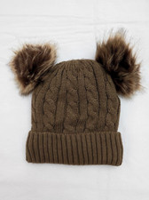 CAPPELLO DONNA invernale con interno in pelliccia e pon pon marrone Tg U usato