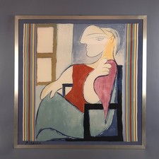 Quadro Litografia su Foulard Picasso Ritratto Marie-Thérèse Cornice Alluminio