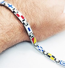 Bracciale Uomo Acciaio Bandiere Nautica Smaltate Nautical Flags Regolabile