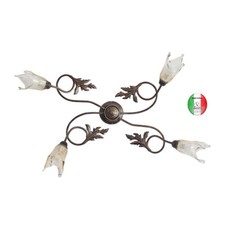 Plafoniera a soffitto in Ferro Battuto 4 luci arte povera Leandra Made in Italy