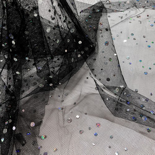 Tulle nero adesivo - tulle, paillettes