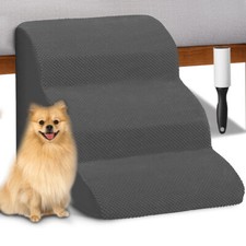Scala per Animali Domestici Grigio 3 Scalini per Gatti e Cani Rullo Rimuovi Peli
