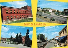 23-108C) SALUTI DA S CARLO FERRARA VEDUTE SCUOLE ELEMENTARI VIA STATALE FERRARA