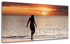 Quadro Moderno Alba sul Mare Bagno all'alba Silhouette Donna Arte Stampa su Tela