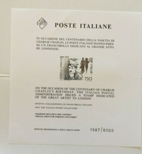 ITALIA 1989 FOGLIETTO CENT. NASCITA C. CHAPLIN-NUMERATO E CERTIFICATO CILIO