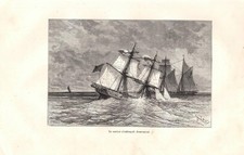 Stampa antica VELIERO CHE STA AFFONDANDO NAUFRAGIO in MARE 1876 Antique print