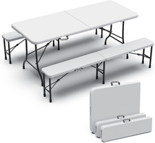 ® Set Birreria Tavolo E 2 Panche Pieghevoli, Set Di Mobili Da Giardino Con Manic