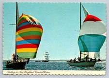 Cartolina d'epoca a vela nelle acque costiere del New England Spinnakers colorati