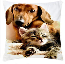 Cane e Gatto Amicizia Stampa 43.2x43.2cm Ciniglia Cotone Copricuscino Divano Bed