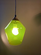 Lampada A Sospensione Anni 50/60 Originale Vetro Soffiato giallo e ottone