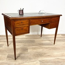 Scrivania scrittoio Tavolo in stile antico Luigi XVI legno con piano pelle Verde