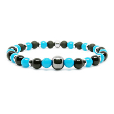 Bracciale Nero Turchese azzurro Ematite Perle braccialetto in Acciaio Uomo Donna