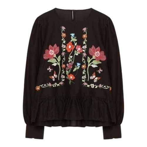 Top donna zara nero ricamato - top,