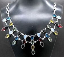 Collana gioielli fatti a mano argento sterling 925 topazio blu e pietre preziose miste tg-17-18