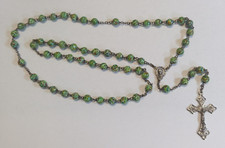 ANTICO ROSARIO CON GRANI IN VETRO VERDE - CROCIFISSO -