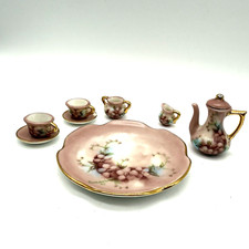 Mini set da tè vintage porcellana rosa 9 pezzi floreale giardino Victoria accenti oro rosa