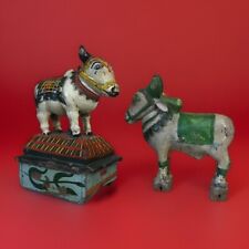 ? Due Antiche / Vintage sculture in legno  Mucca / Toro Indiano Nandi