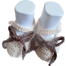 Scarpine Cotone Neonata Neonato 0-3 mesi Ecrù bambola con fiocco uncinetto