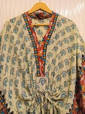 Crepe Seta Kaftano Bianco Sporco Vestaglia Abito Lungo Donna Maxi Tunica KFN2527