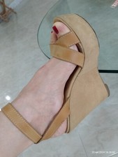 Sandali zeppa alta plateau color renna caramello n. 38 usati sandales sandals