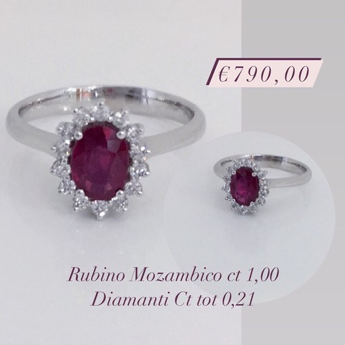 Anello rubino diamanti - rubino, e