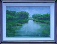 Bel paesaggio fluviale della bergamasca bosco sul fiume Serio firma  Basanisi 74