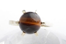 Anello in oro con occhio di tigre tondo in oro giallo 14k 585 misura 55 17,5mm*