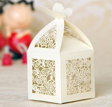 50pz Farfalle Bomboniere BIANCA PERLATO GLITTER Matrimonio Porta Confetti REGALO